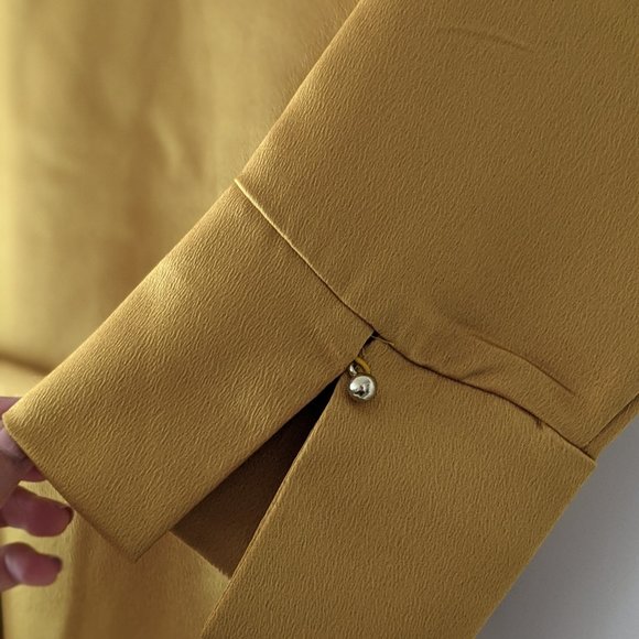 Fall Gold Satin Dress with Tie Belt Detail - Picture 3 of 5